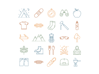 Icon Set Camping (Color) camping colorado forest gear icon set icons adobe illustrator vector line icons woods