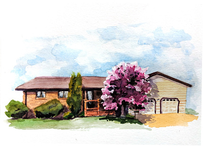 Killdeer, ND home house painting traditional watercolor