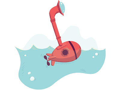 Emerging Tech bubbles illustration scene sub submarine tech water waves