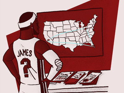 Lebron, What's It Gonna Be Bro? america basketball cleveland cavaliers editorial editorial illustration lebron lebron james los angeles clippers map miami heat nba sports