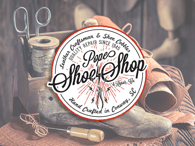 Pope's Shoe Shop and Repair Company badge identity logo retro shoes throwback vintage wrench