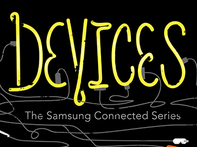 "Devices" final film title treatment film handtype lettering