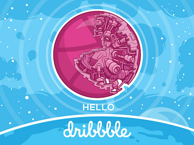 Hello Dribbble debut first shot hellodribbble space thank you vector illustration