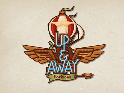 Up & Away airship branding dirigible hot air balloon illustration logo steampunk vector wings