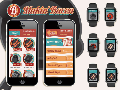 Makin' Bacon App app design apple watch bacon branding game design illustration ios ui design