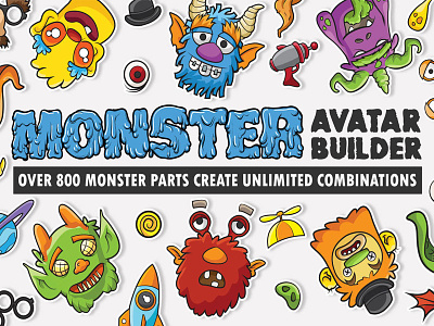 Monster Avatar Builder avatars creative market digital pack emoji emojis icons monsters stickers vector
