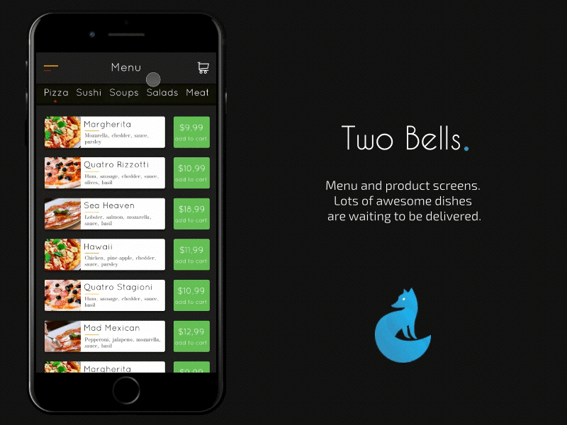 Two Bells - Menu app delivery dish erminedesign ios menu principle product sketch