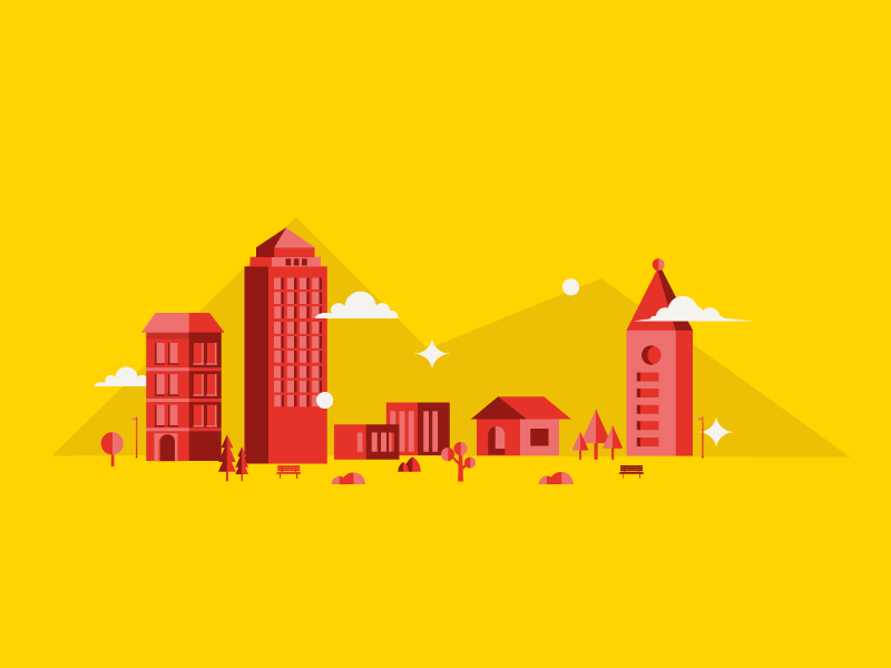 Caminos building city city illustration color design flat house ilustration poster shine vector