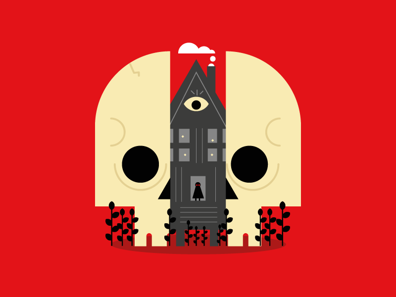 Dentro craneo design home house ilustration inside magic mystery red skull think vector