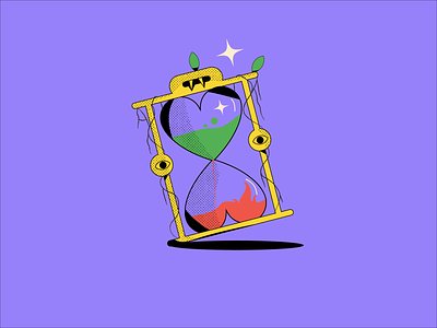 Time clock design doddle eye fire glass hourglass icon illustration leaf magic pur purple smile time vector water
