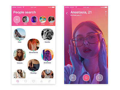Dating app android app dating design gradient icons ios photo scroll search ui zooom