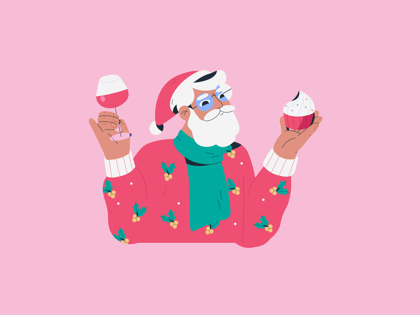 SANTA HOT WINE 2d animation animation beard characters christmas cupcake illustration motion design santa santaclaus unglysweater wine