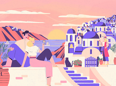 Santorini - Culture trip character couple greece illustration island santorini sea summer sunset vectorart