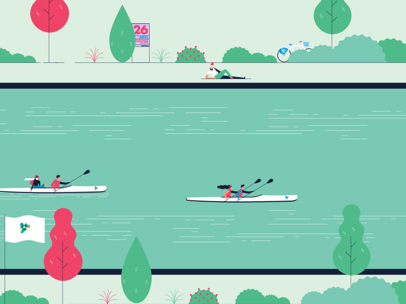 Day 26 #SNFCCXmas 2d animation animation architecture canal canoe characters deer illustration kayak little characters motion design water