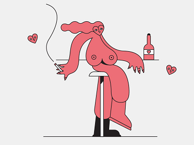 Loooove 02 animation character cigarette drink female bar heart illustration love motion design night valentine