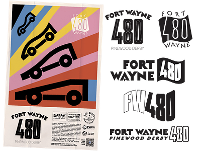 Fort Wayne 480 Pinewood Derby brewery fort wayne gigposter racing thick lines typography vector