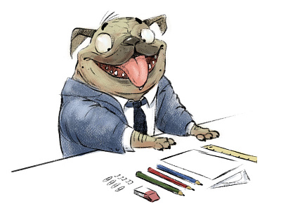 Office Animals - Danny (Inktober 2018) character character design digital painting dog illustration inktober inktober 2018 job ocd office photoshop pug sketch work