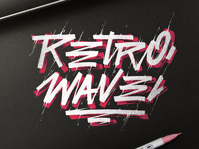 Retro wave calligraphy ink lettering raw retro style white