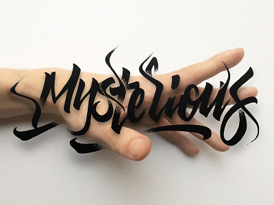 Mysterious black calligraphy dot hand integrate lettering mysterious reality
