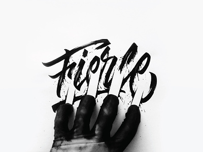 Fierce aggressive black calligraphy drops fierce hand integrate lettering reality splash