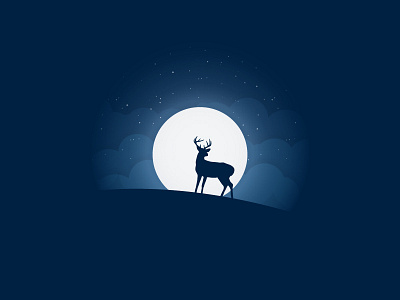 Night art cloud deer illustration moon mountain nature night proart star trend