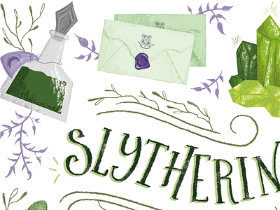 Slytherin poster harry potter hogwarts illustration lettering slytherin