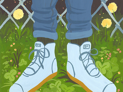feet feet gouache grass illustration shoes