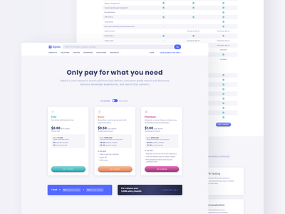 Pricing Page Exploration algolia page plans pricing sketch tech ui webdesign
