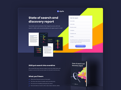 Landing Page - State of Search and Discovery algolia branding design discovery ebook form landing page report search sketch state tech ui webdesign webpage