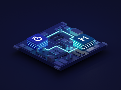 Motherboard 3d algolia blender dark design glow illustration isometric motherboard startup tech