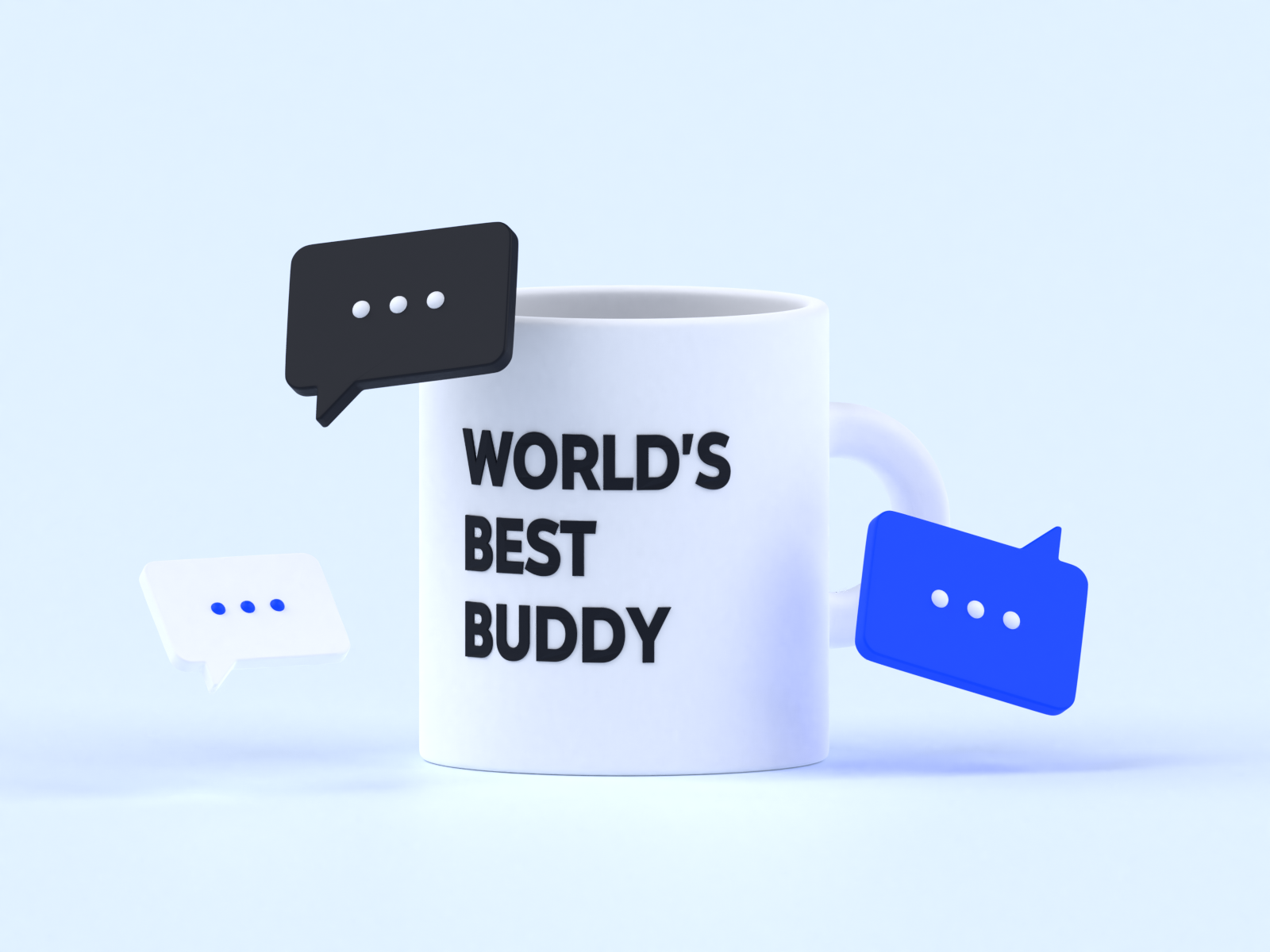 Buddy Program 3d blender buddy chat coffee design illustration minimalist mug program sleek talk tech voodoo