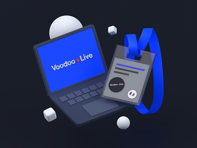 Voodoo Live Event 3d badge blender dark design event illustration laptop live minimalist tech voodoo