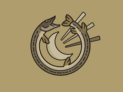 "Snake" eating its tail badge fish fishing graphic graphic design illustration logo minnesota moon northern pike retro vector