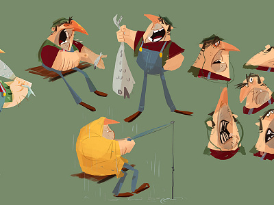 Fisherman Poses and faces cartoon characterdesign draw illustration