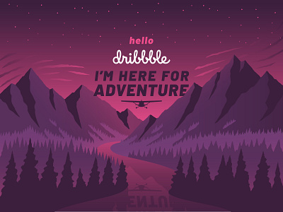 Hello Dribbble! airplane artwork aviation dribbble illustration illustrator landscape mountains river sunset