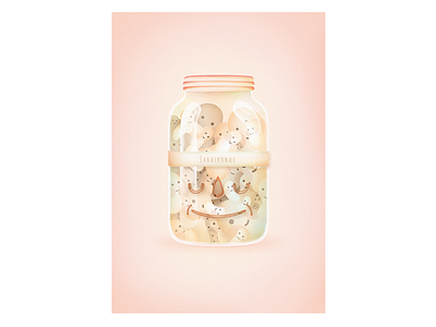 Revolution in the kitchen anniversary beans character digital gradient illustration jar kitchen. lithuania peach pickled postcard