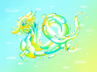 Dragons in the sky bright character clouds cute digital dragon gradient illustration imagination photoshop sky vibrant