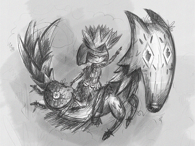 Lotus princess and her trustful fox adventure black and white character digital illustration photoshop sketch
