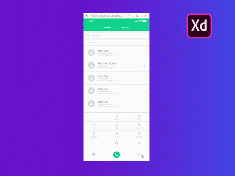 Xiomi Dial Call Prototype | Free Download adobe xd uxui xd prototype xiaomi