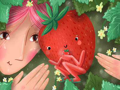 Little strawberry berry cute forest girl grass illustrations illustrator strawberry summer sweet