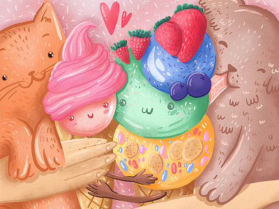 Ice cream cat cute dog eat icecream illustration illustrator sketch summer sweet