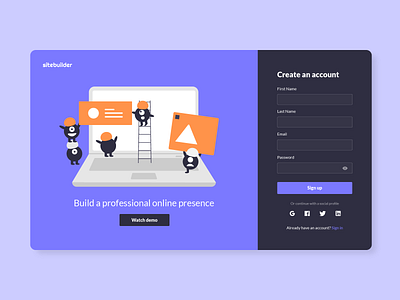 Sitebuilder Sign Up app clean concept design interface minimal product sign up simple ui uiux user experience user interface ux web web design website