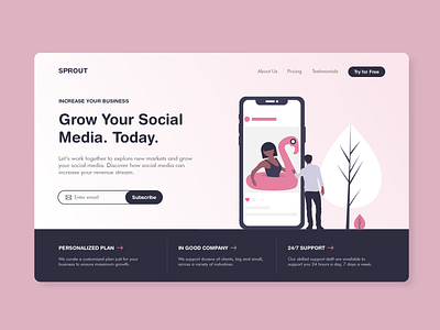Grow Your Social Media agency clean company concept design home homepage interface landing page minimal pink product simple social media ui uiux ux web web design website