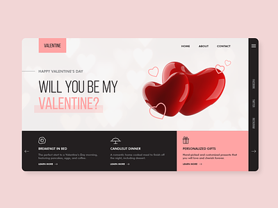 Will you be my Valentine? 3d clean concept design heart home interface landing page minimal modern pink product simple ui uiux ux valentine web web design website