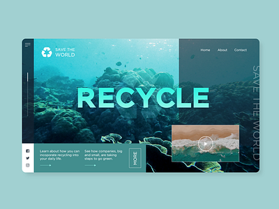 Recycle clean concept design earth gradient homepage interface landing page minimal natural ocean planet product recycle simple teal ui ux web design website