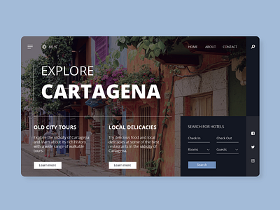 Explore Cartagena cartagena city clean colombia concept design explore homepage hotel hotel booking interface landing page minimal product tourism travel ui ux web design website