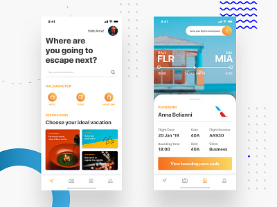 Travel planning app w/ boarding pass screen