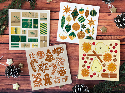 Christmas Cards for 2020 baubles christmas christmas card colourful cookies fruit gifts gingerbread illustration paper presents print print design spice