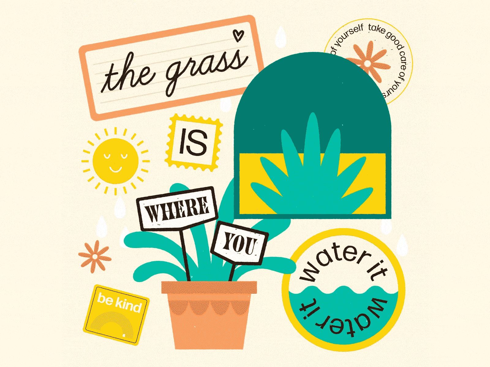 The Grass is Greenest animation colourful course design foliage illustration leaves motion graphics stickers type typography