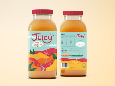 Juicy Label Concept bottle bottle label colourful illustration juice label landscape packaging packaging design